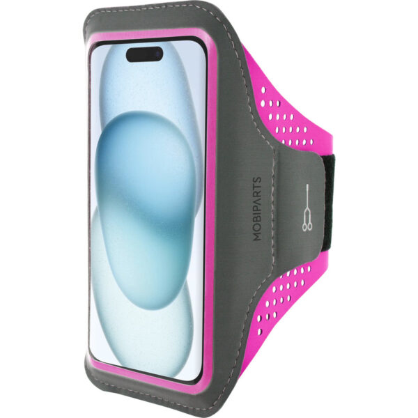 Mobiparts Comfort Fit Sport Armband Apple iPhone 15 Neon Pink - Afbeelding 4