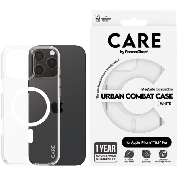 CARE by PanzerGlass Flagship Case Transparent Urban Combat w. White MagSafe iPhone '24 6.9" Pro - Afbeelding 4