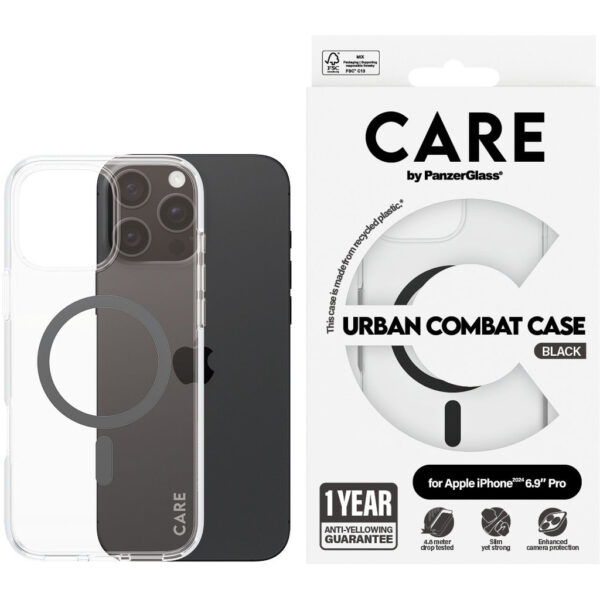 CARE by PanzerGlass Flagship Case Transparent Urban Combat w. Black MagSafe iPhone '24 6.9" Pro - Afbeelding 4