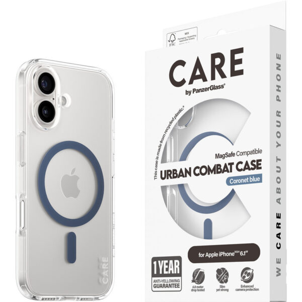 CARE by PanzerGlass Flagship Case Transparent Urban Combat w. Blue MagSafe iPhone '24 6.1" - Afbeelding 7