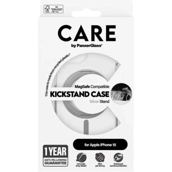 CARE by PanzerGlass Feature Case Transparent w. Silver Kickstand & MagSafe iPhone15 - Afbeelding 2