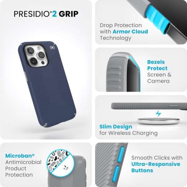 Speck Presidio2 Grip Apple iPhone 15 Pro Coastal Blue -  with Microban - Afbeelding 12