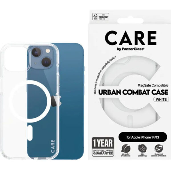 CARE by PanzerGlass Flagship Case Transparent Urban Combat w. White MagSafe iPhone 14/13 - Afbeelding 2