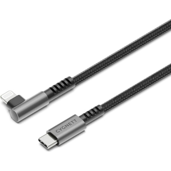 Cygnett Unite Right Angled Braided Lighting to USB-C Cable 1m Black