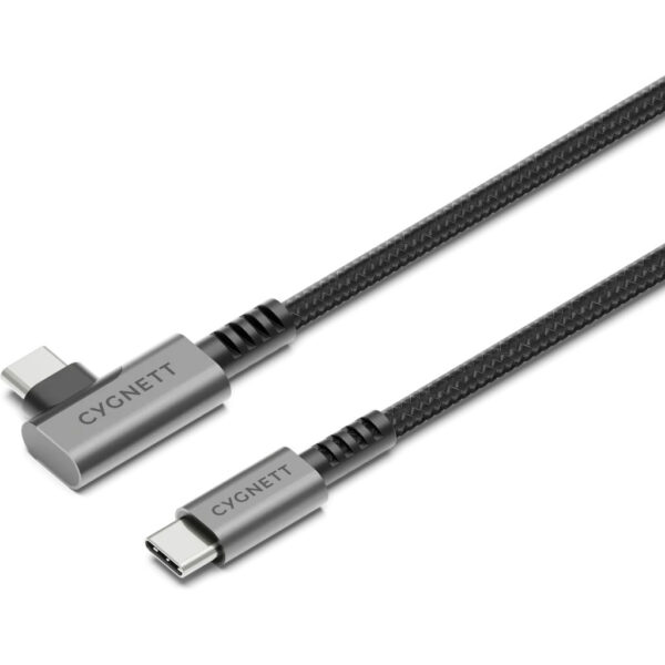 Cygnett Unite Right Angled Braided USB-C to USB-C Cable 1m Black