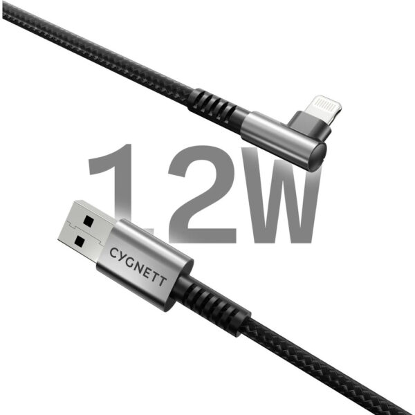 Cygnett Unite Right Angled Braided Lightning to USB-A Cable 1m Black - Afbeelding 3